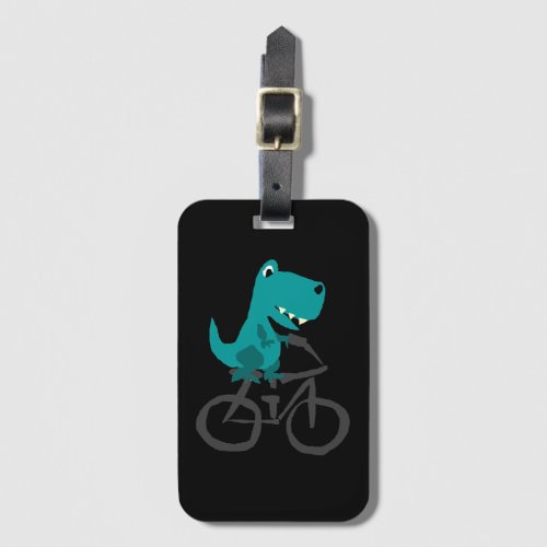 Funny T_rex Dinosaur Riding Bicycle Cartoon Luggage Tag