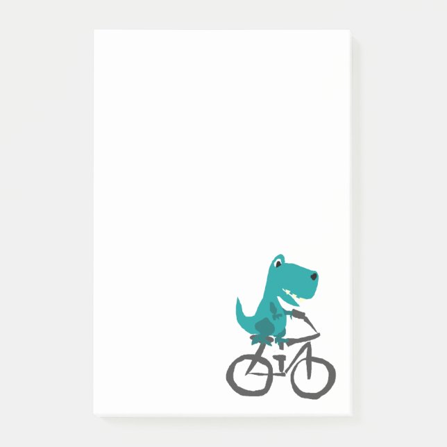 Funny T-rex Dinosaur Riding Bicycle Cartoon Post-it Notes (Front)