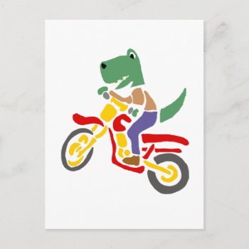 Funny T-rex Dinosaur Riding Dirt Bike Motorcycle Postcard by inspirationrocks at Zazzle