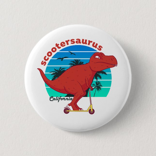 Funny T-Rex Dinosaur Riding Scooter Scootersaurus Button (Front)