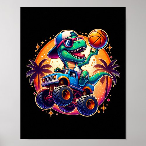 Funny T-rex Dinosaur Sketll Player Kids Toddlers Y Poster