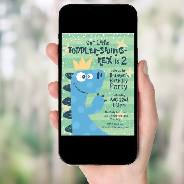 Funny T-Rex Dinosaur Theme Toddler Boy's Birthday Invitation (Front Digital)