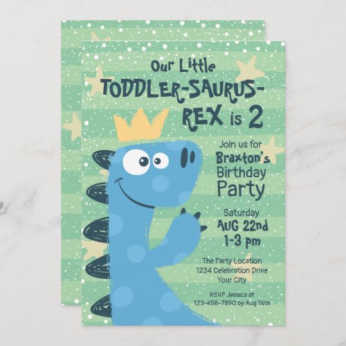 Funny T_Rex Dinosaur Theme Toddler Boys Birthday Invitation