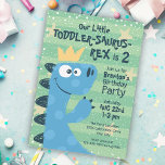 Funny T-Rex Dinosaur Theme Toddler Boy's Birthday Invitation<br><div class="desc">A cute and funny toddler boy's birthday party invitation with a blue T-Rex dinosaur wearing a birthday crown. The text combines the toddler's age with the dinosaur type "Toddler-Saurus-Rex. It's a great choice to celebrate a child's transition into the "terrible two's" or to embrace the rambunctious behavior of active little...</div>