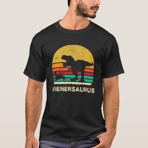 Funny T Rex Dinosaur Walking Dachshund Boys Doxie T_Shirt