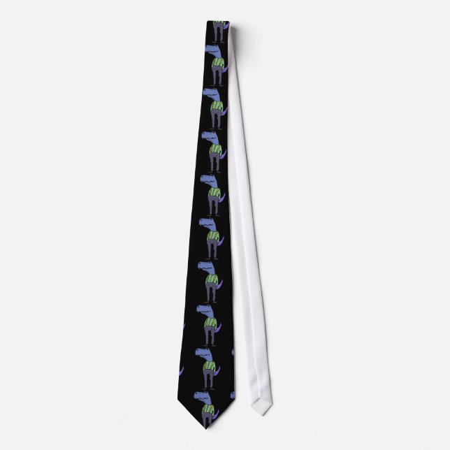 Funny T-rex Dinosaur wearing Suspenders Neck Tie (Front)