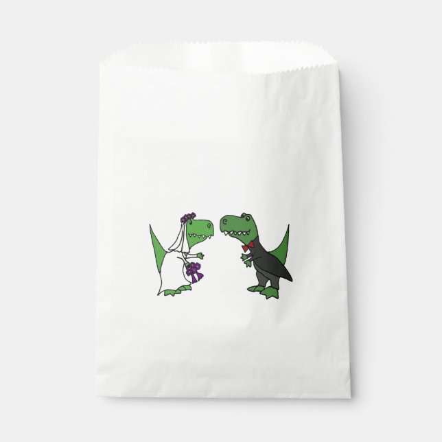 Funny T-Rex Dinosaurs Bride and Groom Favor Bags (Front)