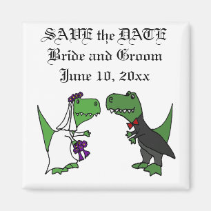Funny T-rex Dinosaurs Bride and Groom Wedding Art Magnet