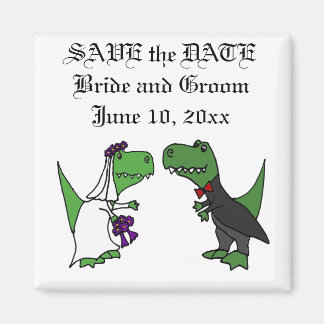 Funny T-rex Dinosaurs Bride and Groom Wedding Art Magnet