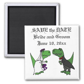 Funny T-rex Dinosaurs Bride And Groom Wedding Art Magnet by inspirationrocks at Zazzle
