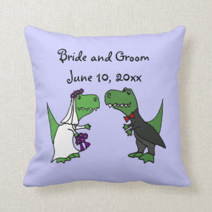 Funny T-rex Dinosaurs Bride and Groom Wedding Art Throw Pillow
