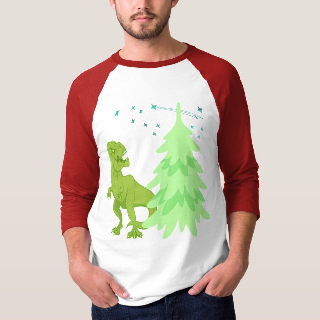 Funny T-rex Dinosaurs, Holiday Christmas tree T-Shirt (Front)