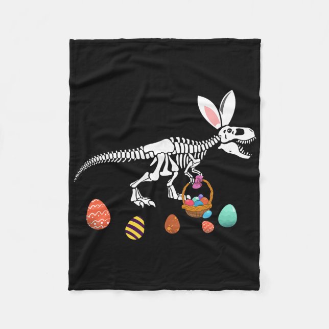 Funny T Rex Easter Skeleton Bunny Sket Egg Hunt Ea Fleece Blanket (Front)