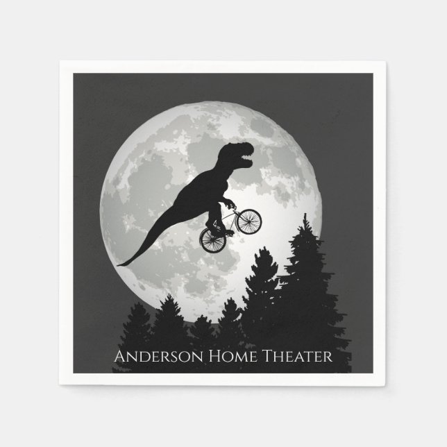 Funny T-Rex Flying on Bicycle and Full Moon Napkins (Front)