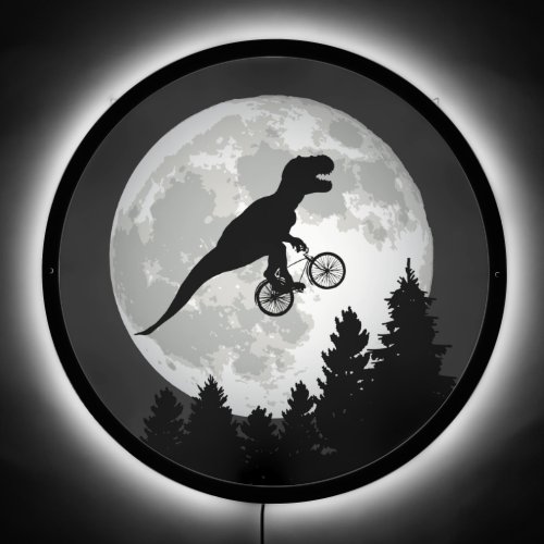 Funny T_Rex Flying on Bicycle with Full Moon LED Sign