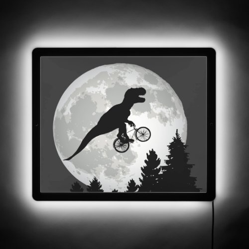 Funny T_Rex Flying on Bicycle with Full Moon LED Sign