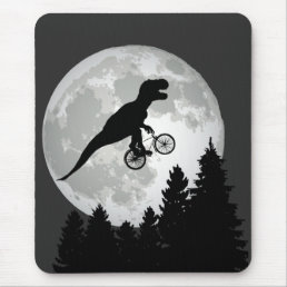 Funny T-Rex Flying on Bicycle with Full Moon Mouse Pad