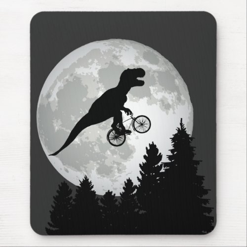 Funny T_Rex Flying on Bicycle with Full Moon Mouse Pad