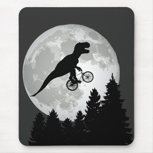 Funny T-Rex Flying on Bicycle with Full Moon Mouse Pad (Front)