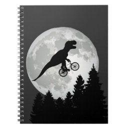 Funny T-Rex Flying on Bicycle with Full Moon Notebook