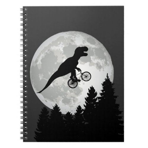 Funny T_Rex Flying on Bicycle with Full Moon Notebook