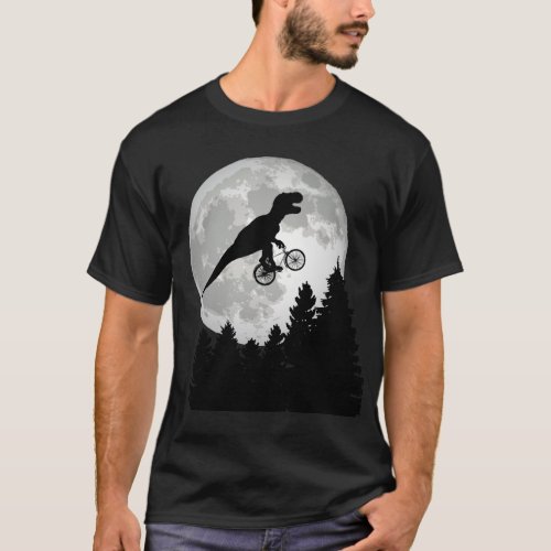 Funny T_Rex Flying on Bicycle with Full Moon T_Shirt