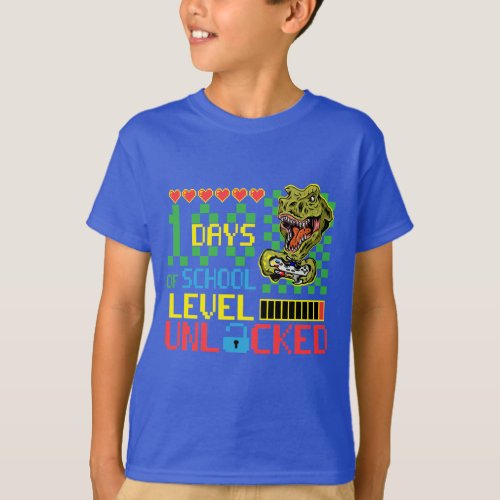Funny T Rex Gamer 100 Days Of School T_Shirt