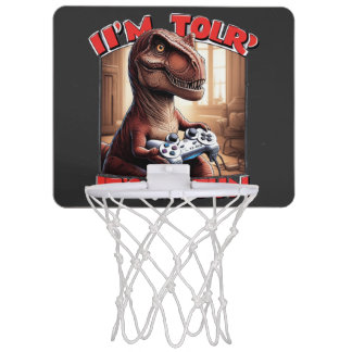 Funny T-Rex Gamer Quote Design Mini Basketball Hoop