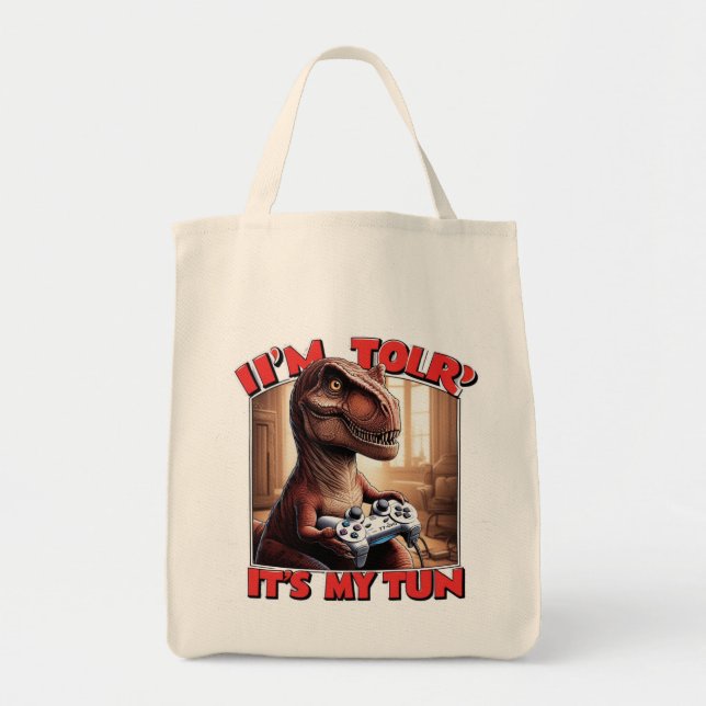 Funny T-Rex Gamer Quote Design Tote Bag (Front)
