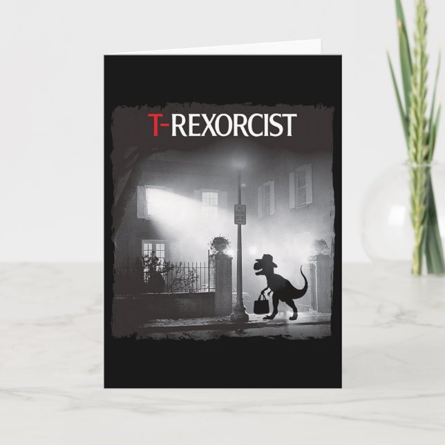 Funny T-rex Horror Parody Dinosaur Halloween Retro Card (Front)