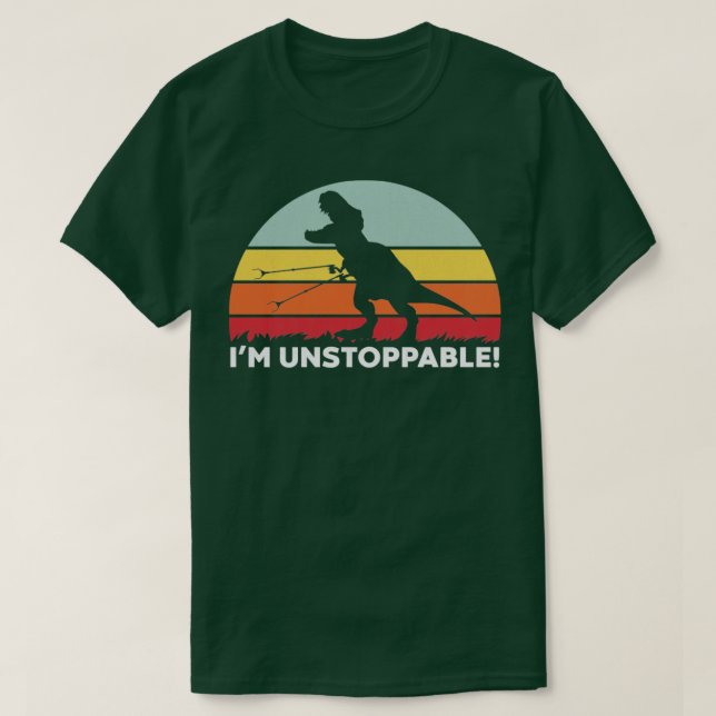 Funny T Rex Im Unstoppable With Trash Grabber Pick T-Shirt (Design Front)
