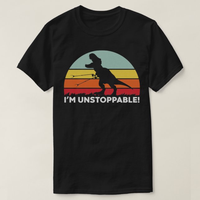 Funny T Rex Im Unstoppable With Trash Grabber Pick T-Shirt (Design Front)