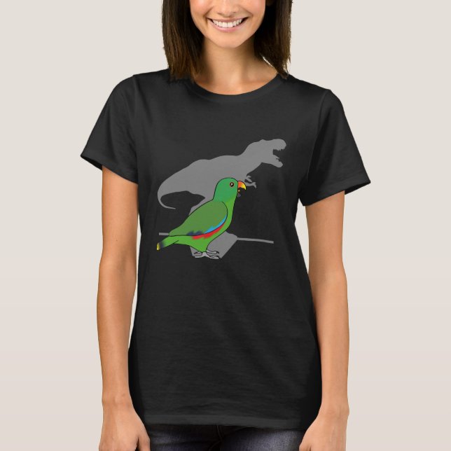Funny T-Rex Male Eclectus Green Dinosaur Parrot Bi T-Shirt (Front)