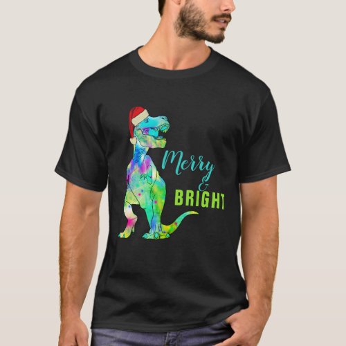 Funny T_Rex Santa Merry and Bright Quote T_Shirt