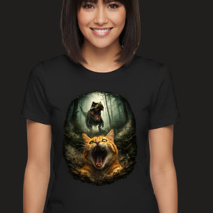 Funny T-Rex & Screaming Cat Meme Tri-Blend Shirt