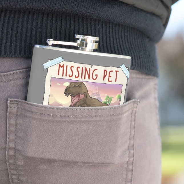 Funny T Rex Tshirt, Funny Missing Pet Tee, Dinosau Flask (In Situ)