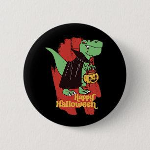 Funny T Rex Vampire Trick Or Treat Happy Halloween Button