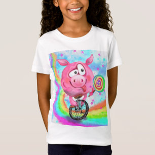 Funny T-Shirt Circus Acrobat Pig with Lollipop