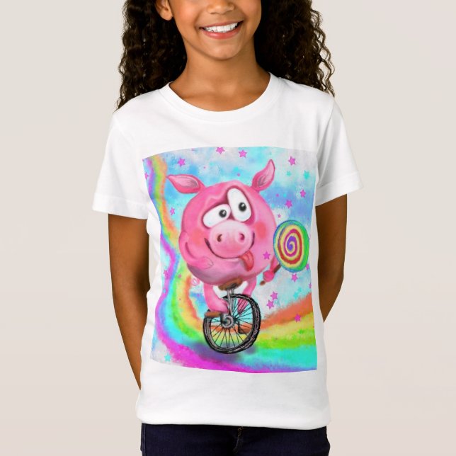 Funny T-Shirt Circus Acrobat Pig with Lollipop (Front)