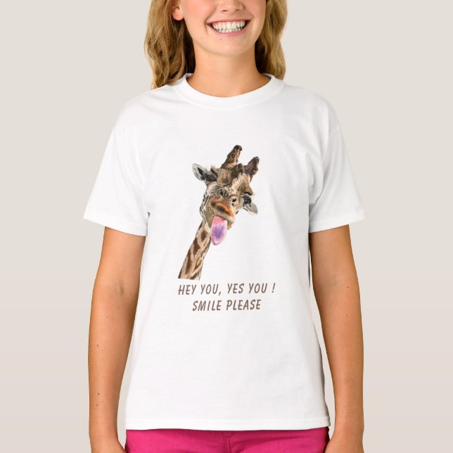 Funny T-Shirt Giraffe Tongue Out - Custom Text (Front)