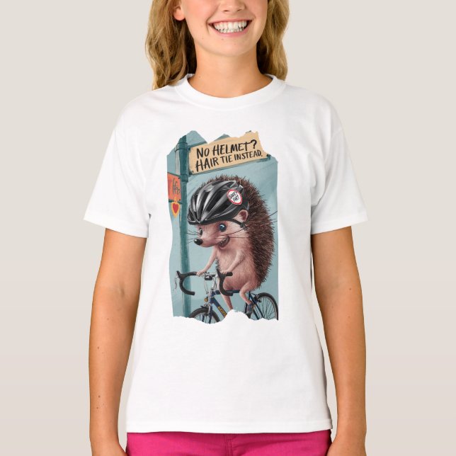 Funny T-shirt ,Hedgehog in a helmet (Front)