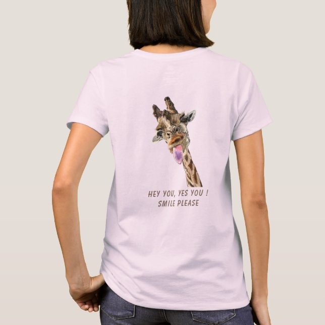 Funny T-Shirt Playful Giraffe Smile - Custom Text (Back)