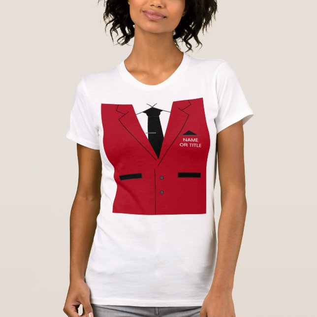 Funny T-Shirt Red Suit and Tie - Custom Name Text (Front)