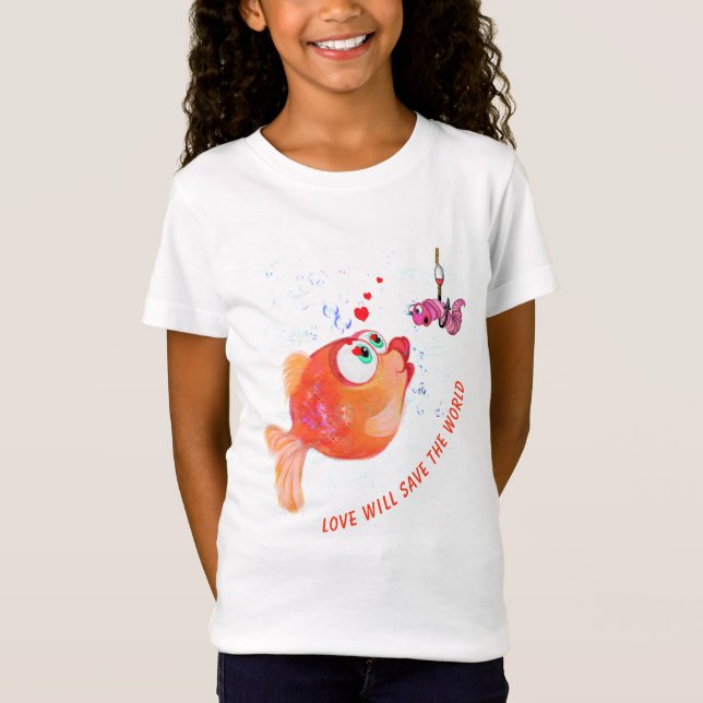 Funny T-Shirt with Fish and Worm - Custom Text (Front)