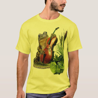 Funny T-shirt with frog playing cello