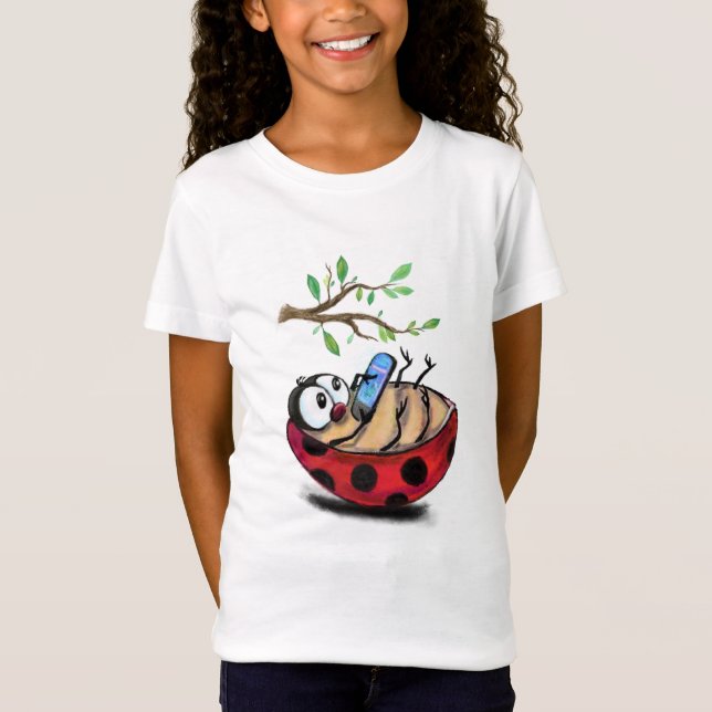 Funny T-Shirt with Happy Ladybug with Phone (Front)