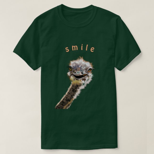Funny T-Shirt with Happy Ostrich - Custom Text (Design Front)