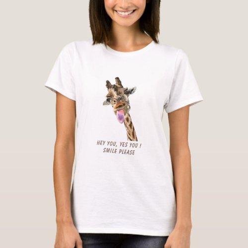 Funny T_Shirt with Happy Playful Giraffe _ Smile