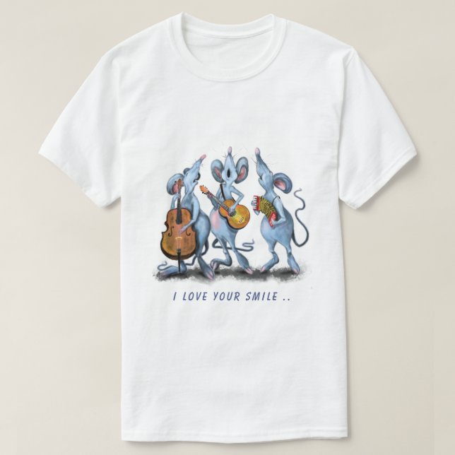 Funny T-Shirt with Mouse Music Band - Custom Text (Design Front)