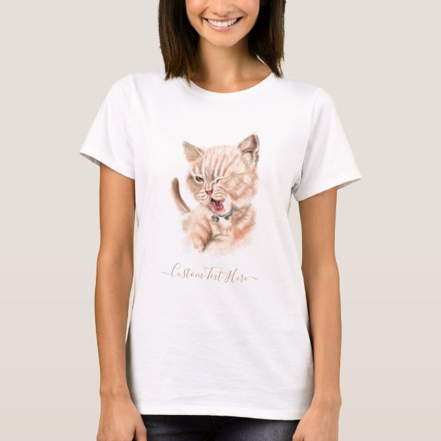 Funny T-Shirt with Playful Cat and Custom Text (Front)